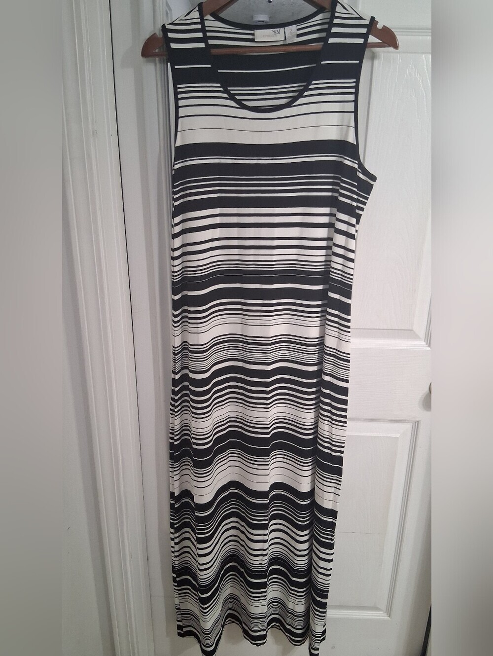 Chico's Sleeveless Black & White Striped Maxi Dress. Size 2